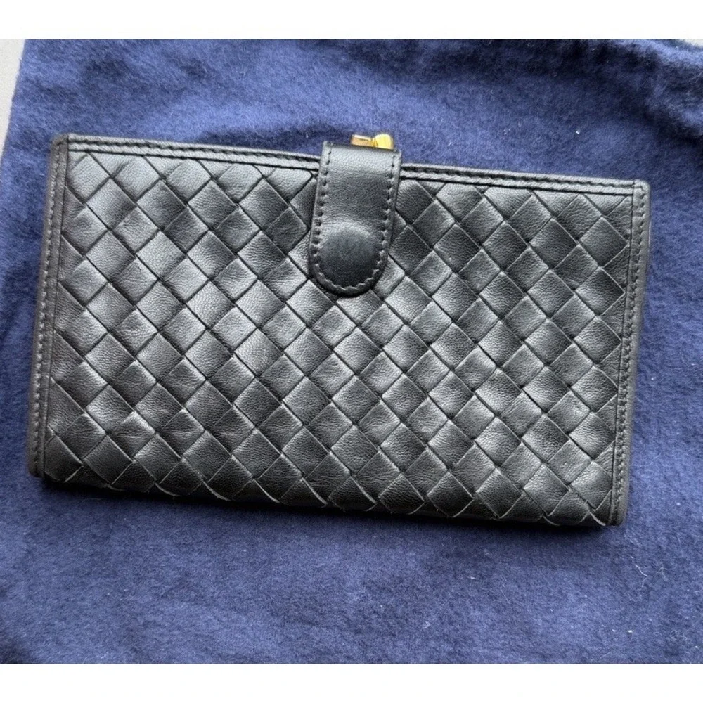 Bottega Veneta Black Intrecciato Leather Long Wallet Italy